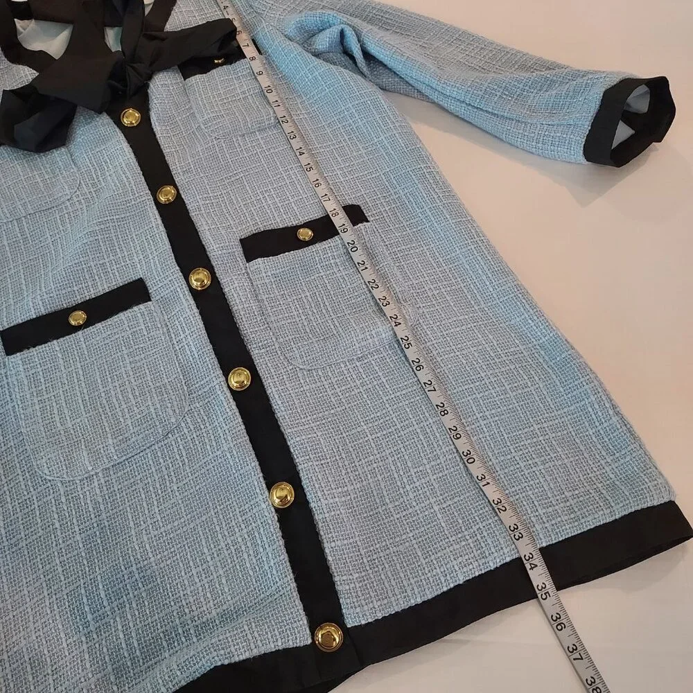 Pomander Place Light Blue Coco Tweed Bow Dress Size XL NWOT